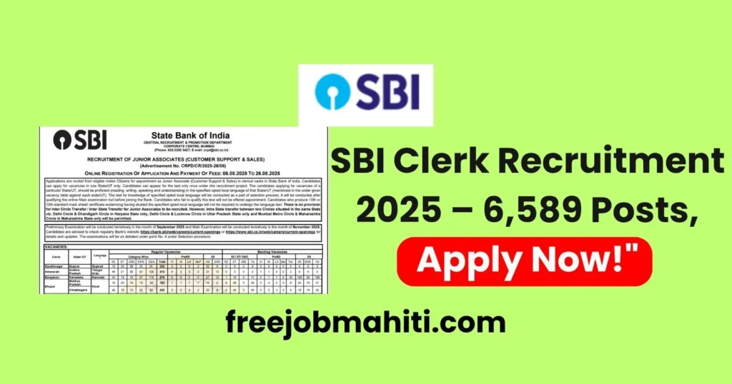 SBI Junior Associate Recruitment 2025 – 6,589 Clerk Vacancies